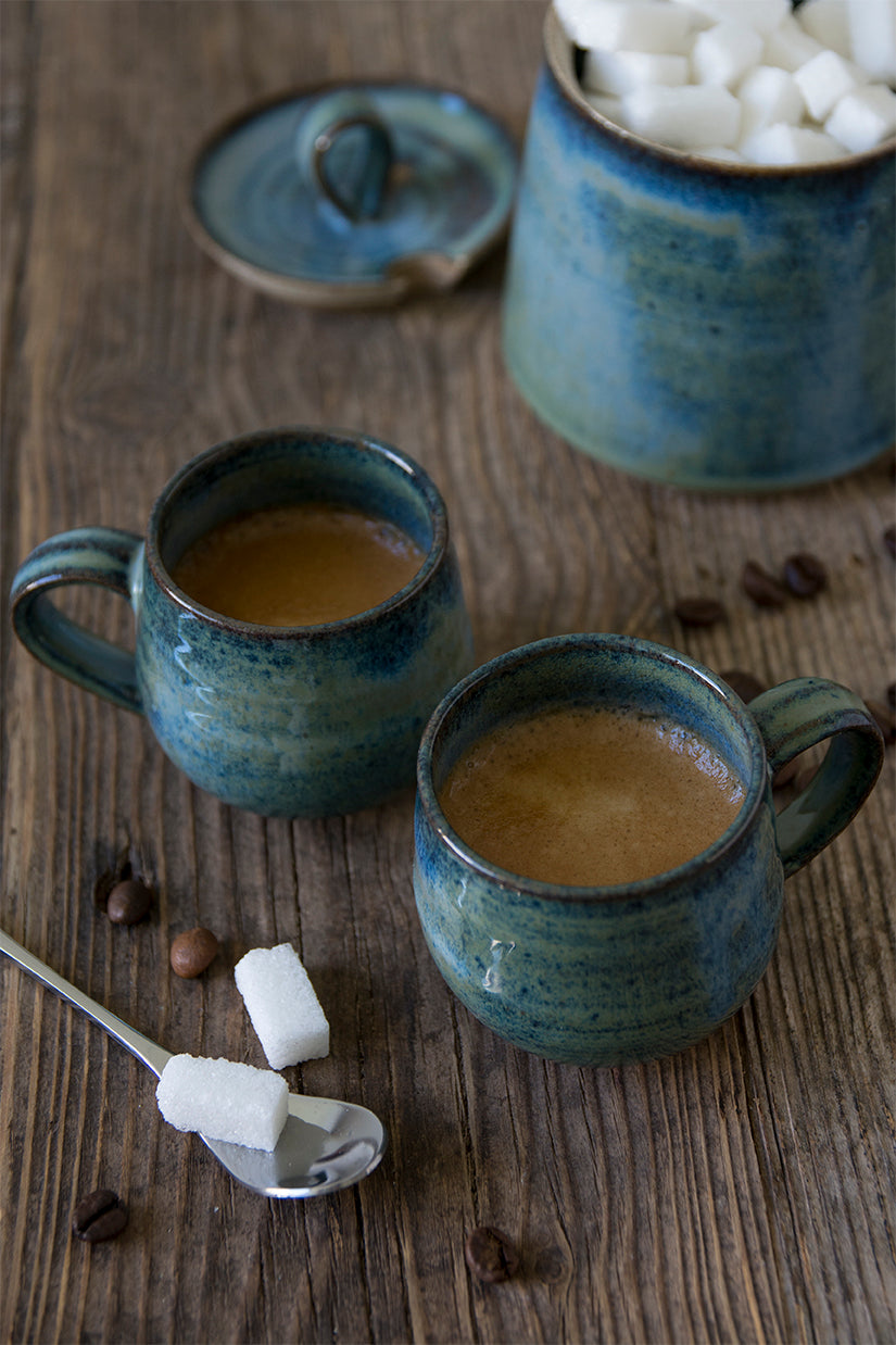 Set of 6 Pottery Espresso Cups with Saucers