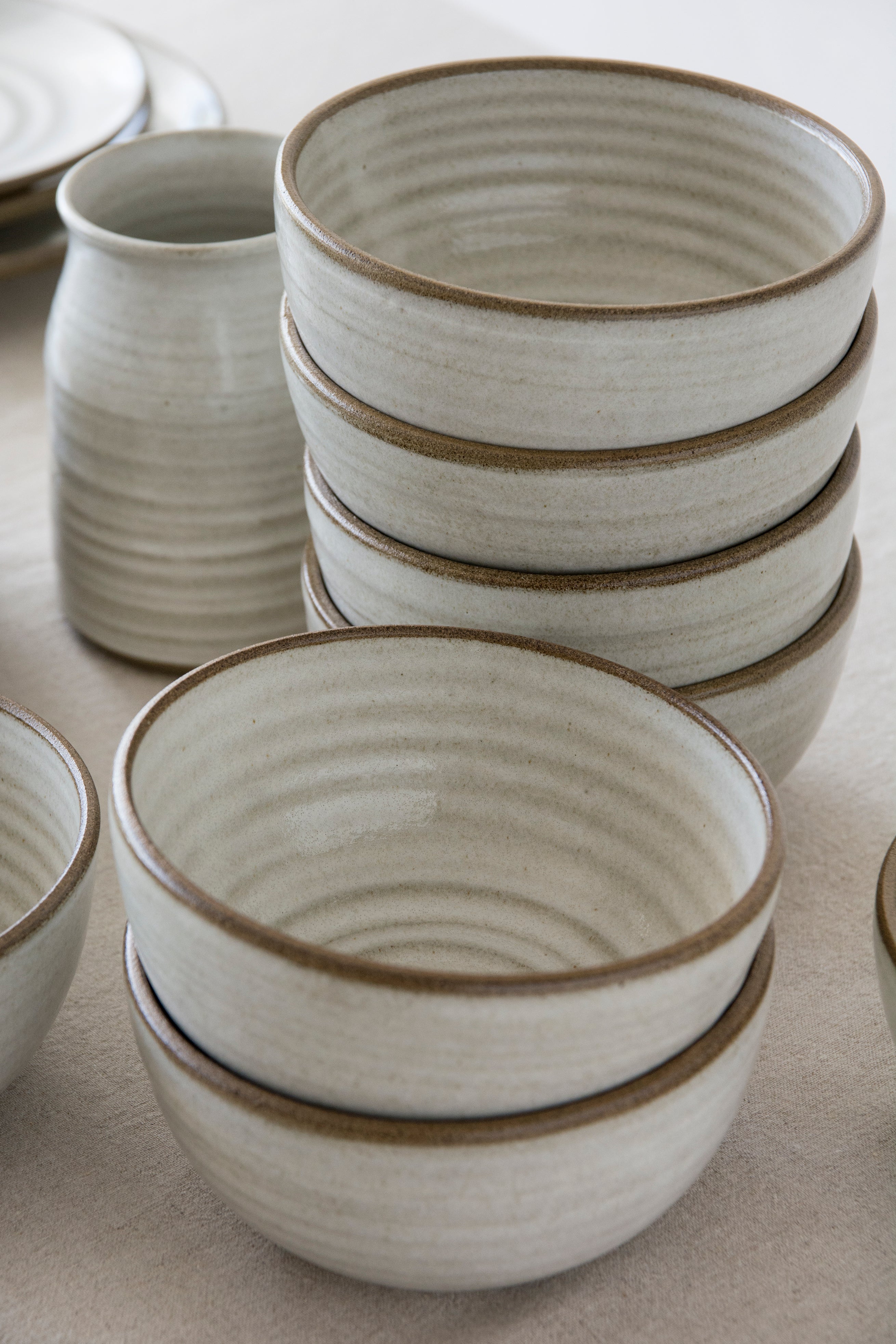 Set of Six Speckled Ceramic Soup Bowls