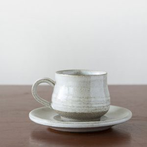 White Pottery Espresso Cup and Matching Saucer