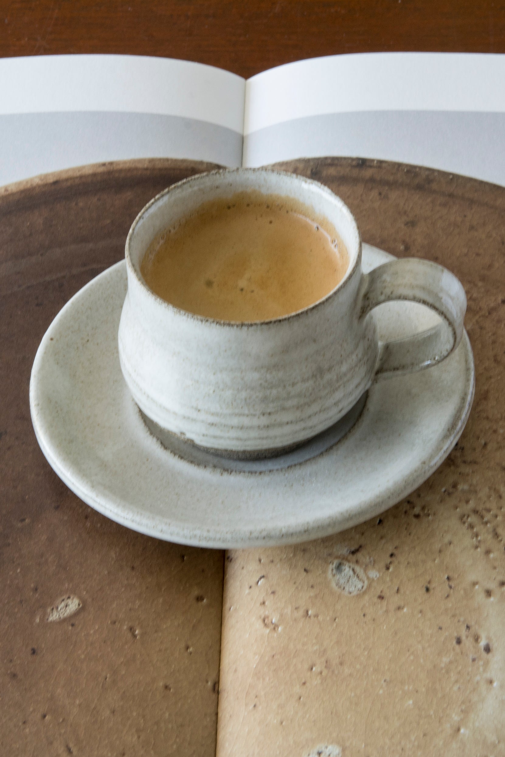 Set of 6 Pottery Espresso Cups with Saucers