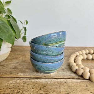 Blue Pottery Prep Bowl Set, Small Ceramic Bowls for Food Prep, Snacks and Side Dishes
