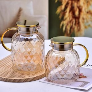 Amber Glass Teapot, Fruit and Flower Tea Set with Teacup Options