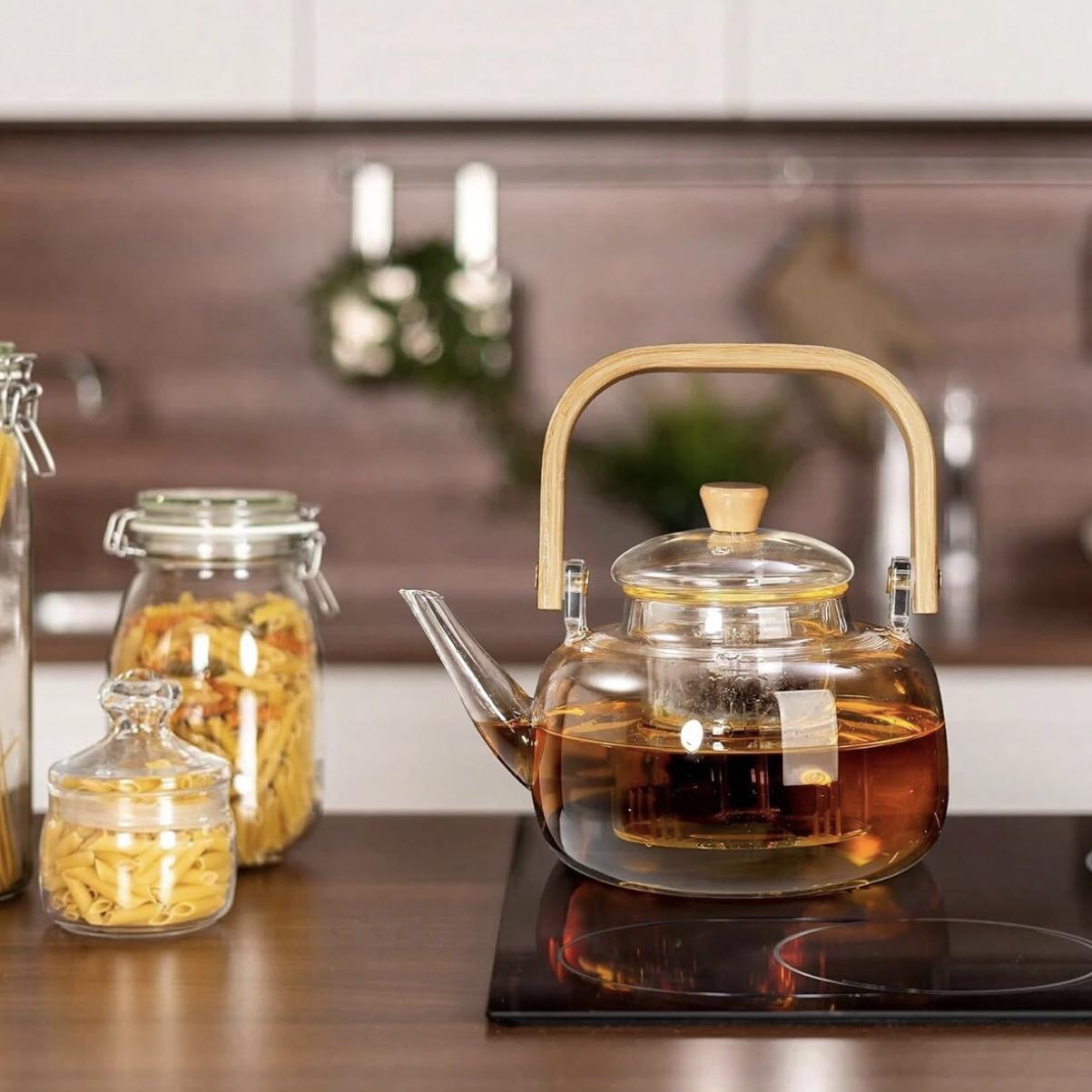 1000ml Borosilicate Glass Teapot with Bamboo Handle - Image 4