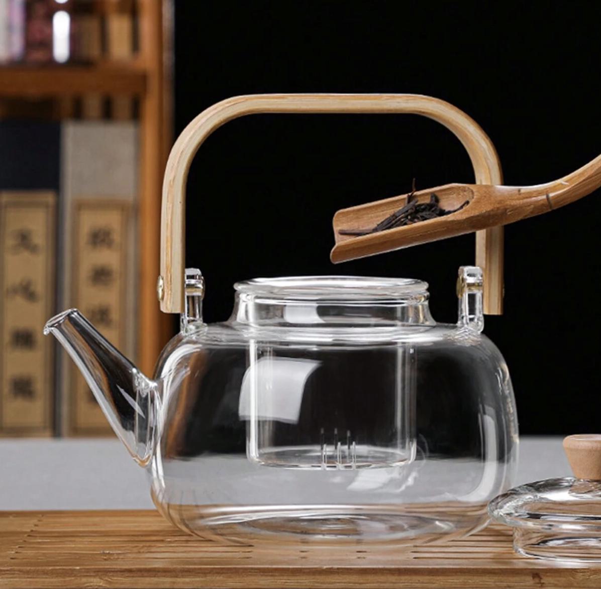1000ml Borosilicate Glass Teapot with Bamboo Handle - Image 3