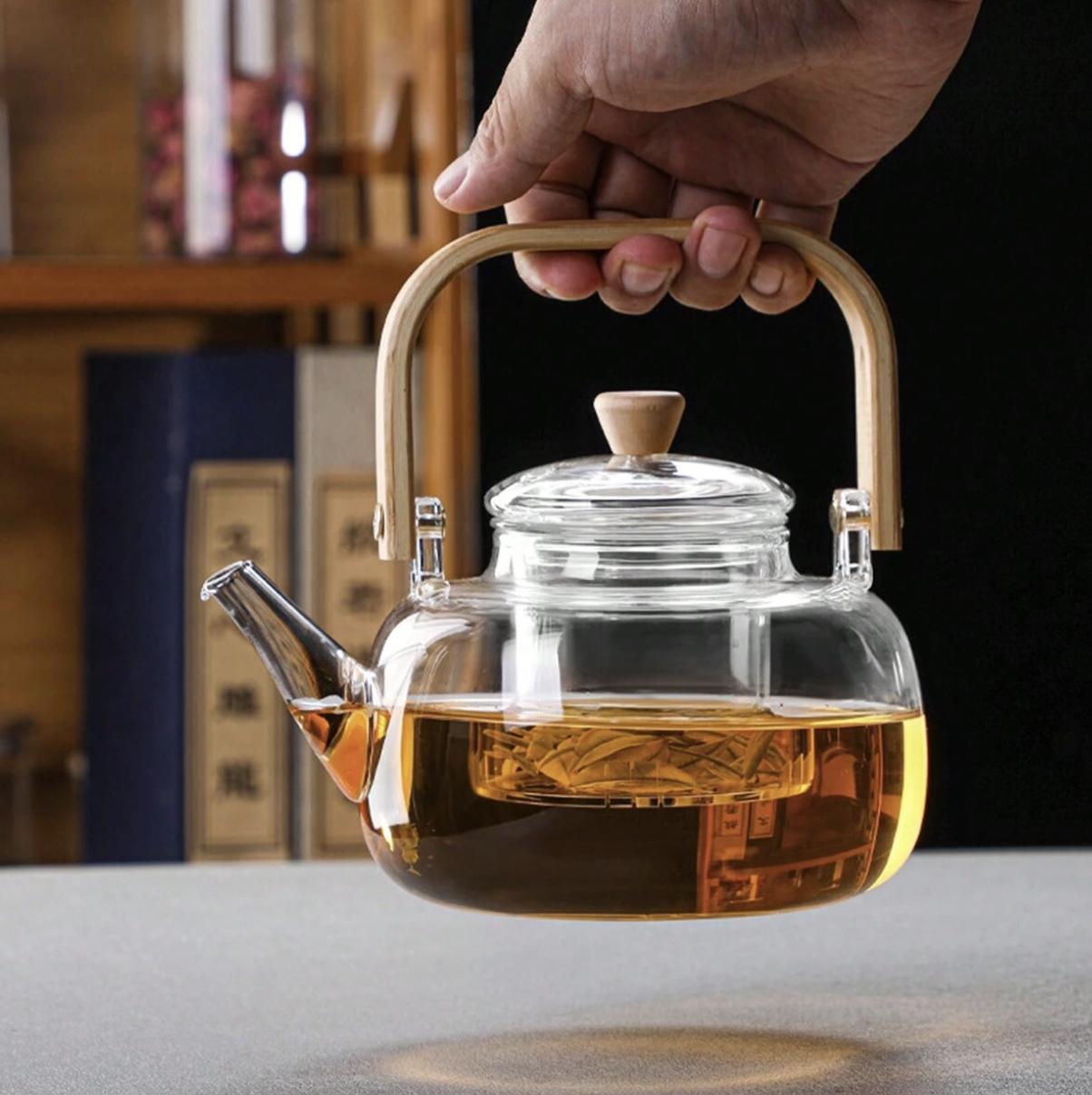 1000ml Borosilicate Glass Teapot with Bamboo Handle - Image 5