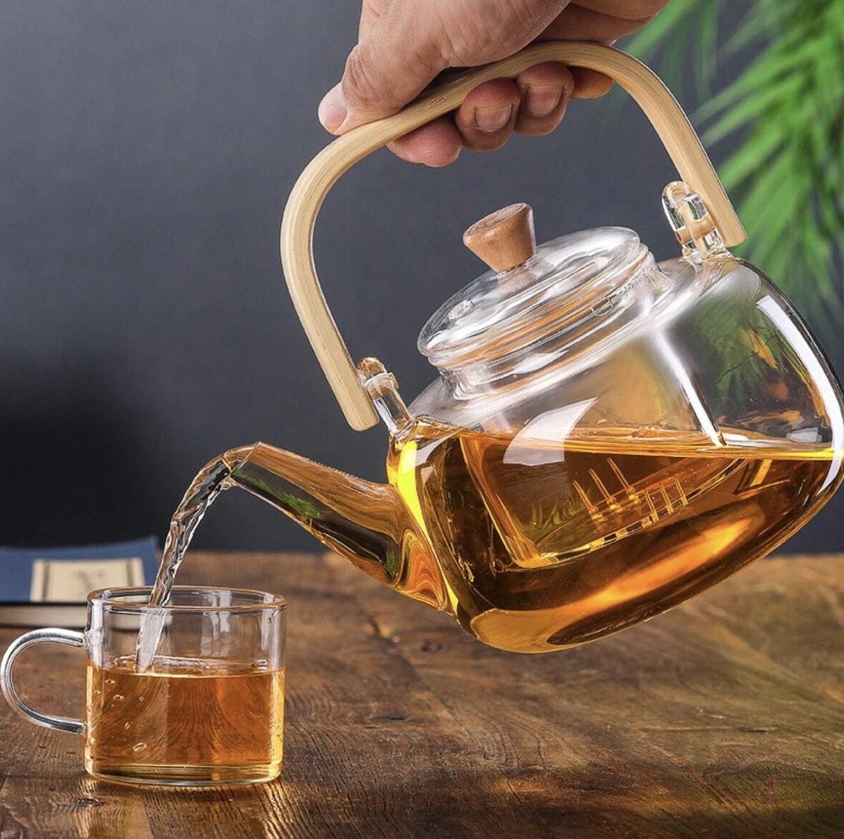 1000ml Borosilicate Glass Teapot with Bamboo Handle
