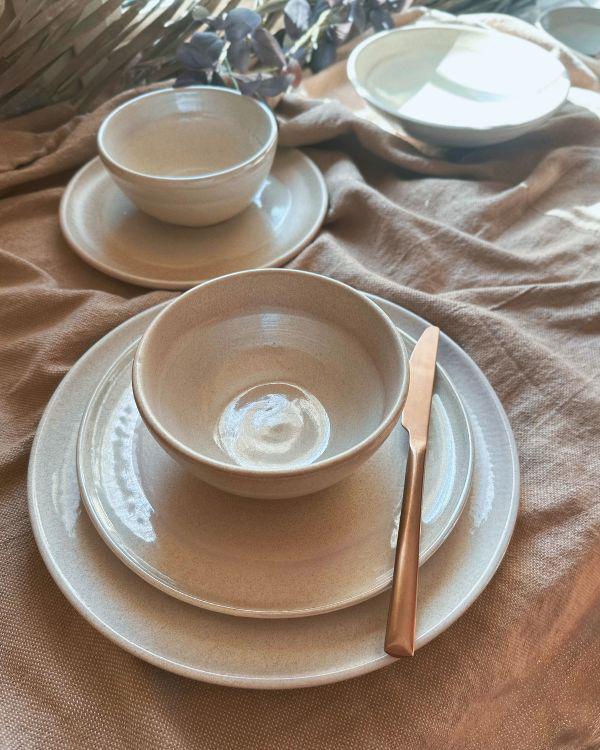 White Pearl Oyster Dinnerware Set, Glazed Ceramic Plates and Bowls - Image 14