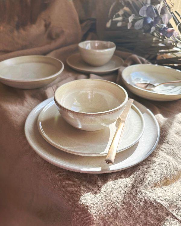 White Pearl Oyster Dinnerware Set, Glazed Ceramic Plates and Bowls - Image 8