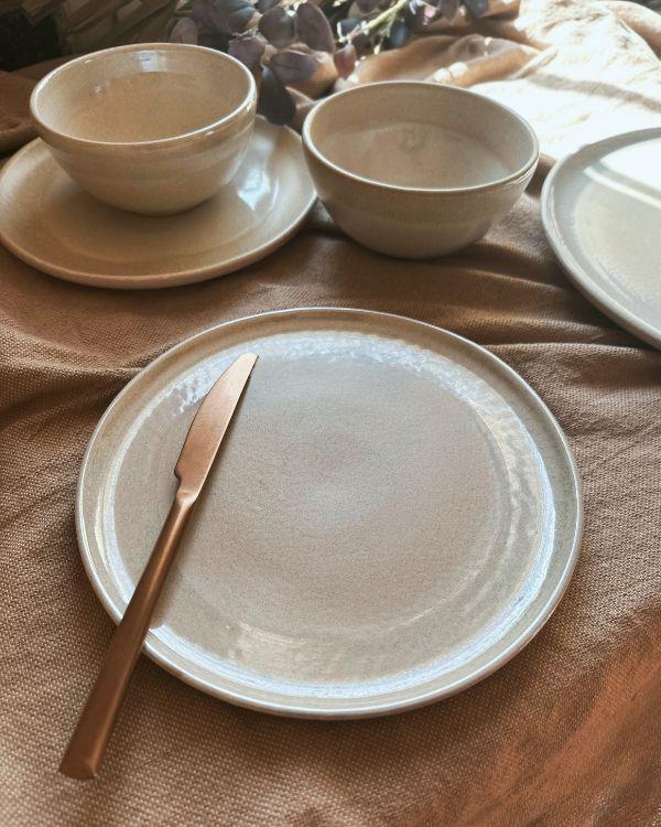 White Pearl Oyster Dinnerware Set, Glazed Ceramic Plates and Bowls - Image 15
