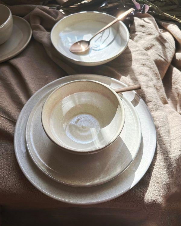 White Pearl Oyster Dinnerware Set, Glazed Ceramic Plates and Bowls - Image 6