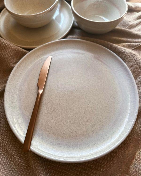 White Pearl Oyster Dinnerware Set, Glazed Ceramic Plates and Bowls - Image 16