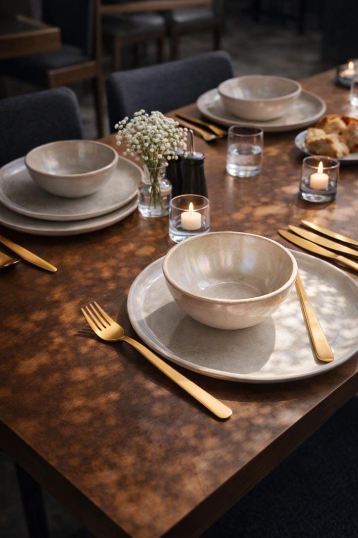White Pearl Oyster Dinnerware Set, Glazed Ceramic Plates and Bowls - Image 11