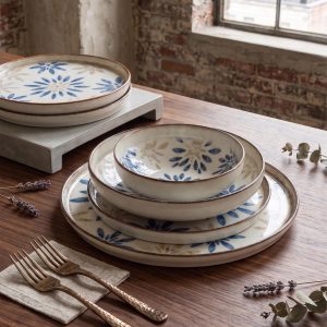 Blue Rustic Porcelain Dinnerware Set: Serving Bowls and Plates