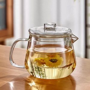 Glass Teapot with Tea and Water Separator for Flower and Loose-Leaf Tea