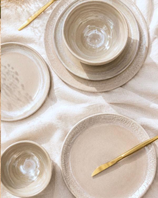 White Pearl Oyster Dinnerware Set, Glazed Ceramic Plates and Bowls - Image 12