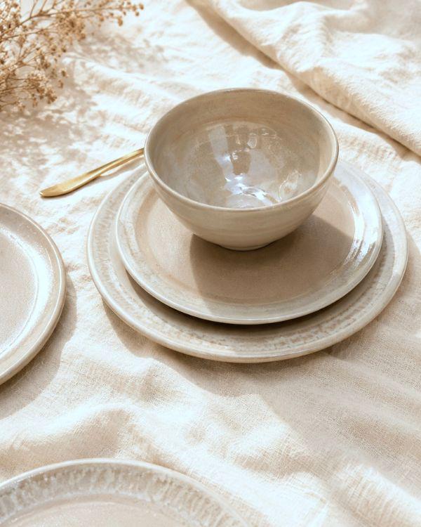 White Pearl Oyster Dinnerware Set, Glazed Ceramic Plates and Bowls - Image 18