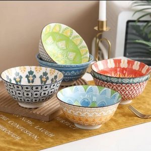 Bohemian Ceramic Bowl Set, 6-Piece Mandala Bowls for Pasta, Salad, Soup and Cereal