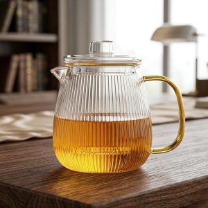 Striped Borosilicate Glass Teapot with Infuser, Minimalist Tea Ceremony Set