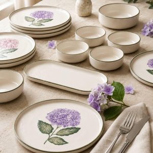 Ceramic Dinnerware Set for 6, Floral Stoneware Plates, Cottagecore Serving Set, Stackable Kitchen Tableware