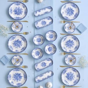 Blue Floral Ceramic Dinnerware Set for 6, Classic Tableware, Turkish-Style Serving Set