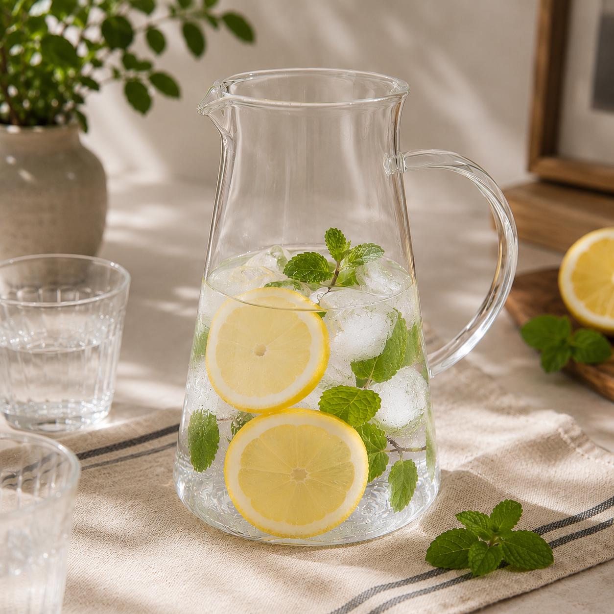 Borosilicate Glass Water Pitcher with Lid, 68oz Large Carafe, Minimalist Iced Tea Jug - Image 2