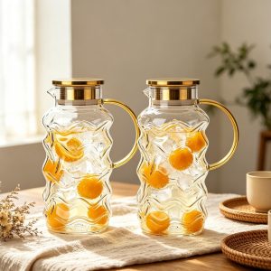 Borosilicate Glass Pitcher, Unique Shape Water Carafe, Large-Capacity Tea and Beverage Jug