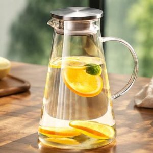 Large Glass Pitcher with Lid, 68oz Borosilicate Water Carafe, 2L Iced Tea Jug