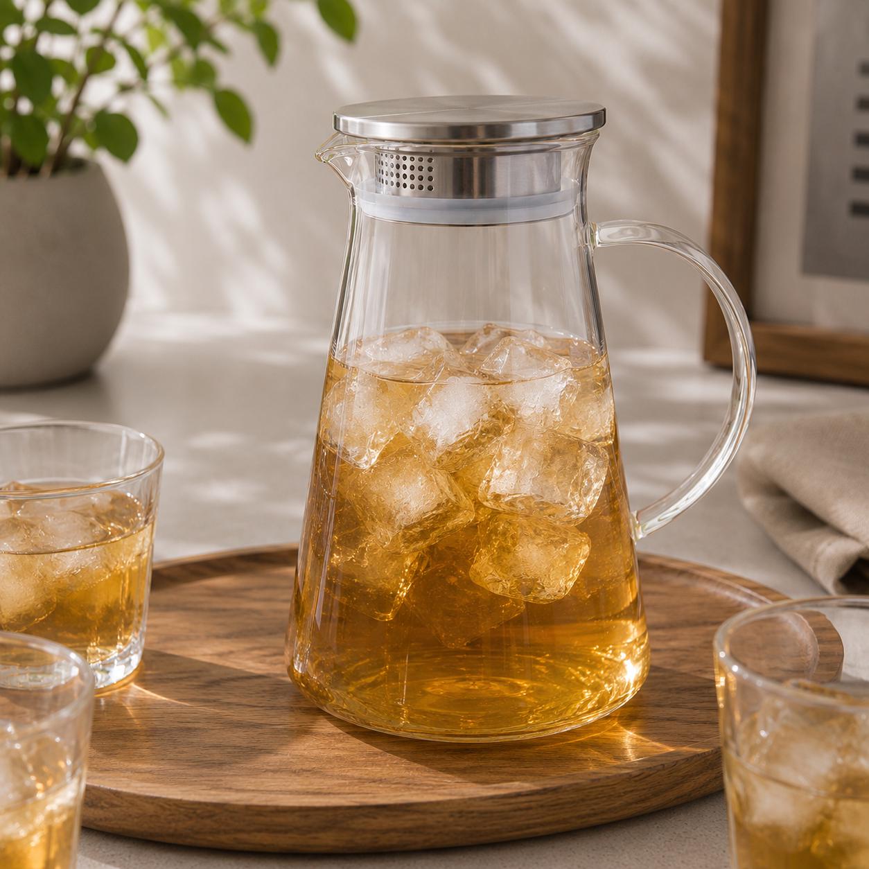 Borosilicate Glass Water Pitcher with Lid, 68oz Large Carafe, Minimalist Iced Tea Jug - Image 3