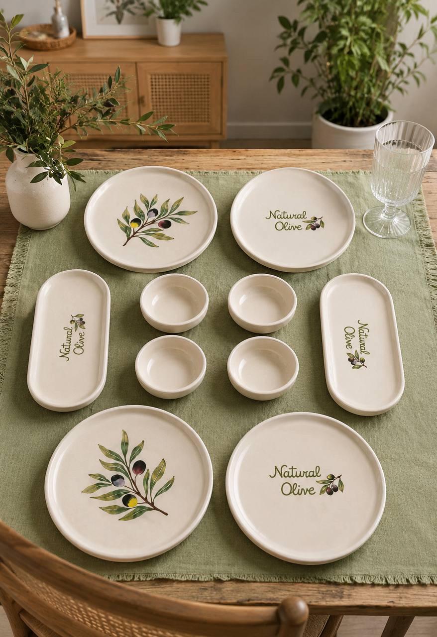 Ceramic Olive Serving Set, Mediterranean Tableware, Rustic Farmhouse Dinnerware