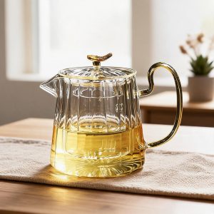 Borosilicate Glass Teapot with Gold Handle, Clear Loose-Leaf Tea Maker