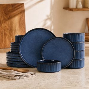 Reactive Glaze Stoneware Dinnerware Set for 4, 12-Piece Set with Plates and Bowls
