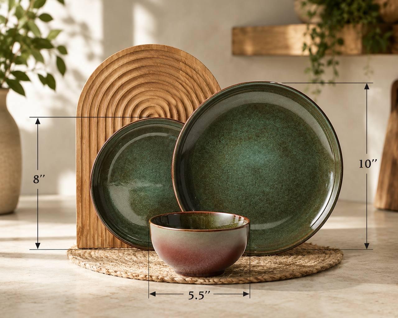 12-Piece Reactive Glaze Ceramic Dinnerware Set, Rustic Stoneware for 4 - Image 2