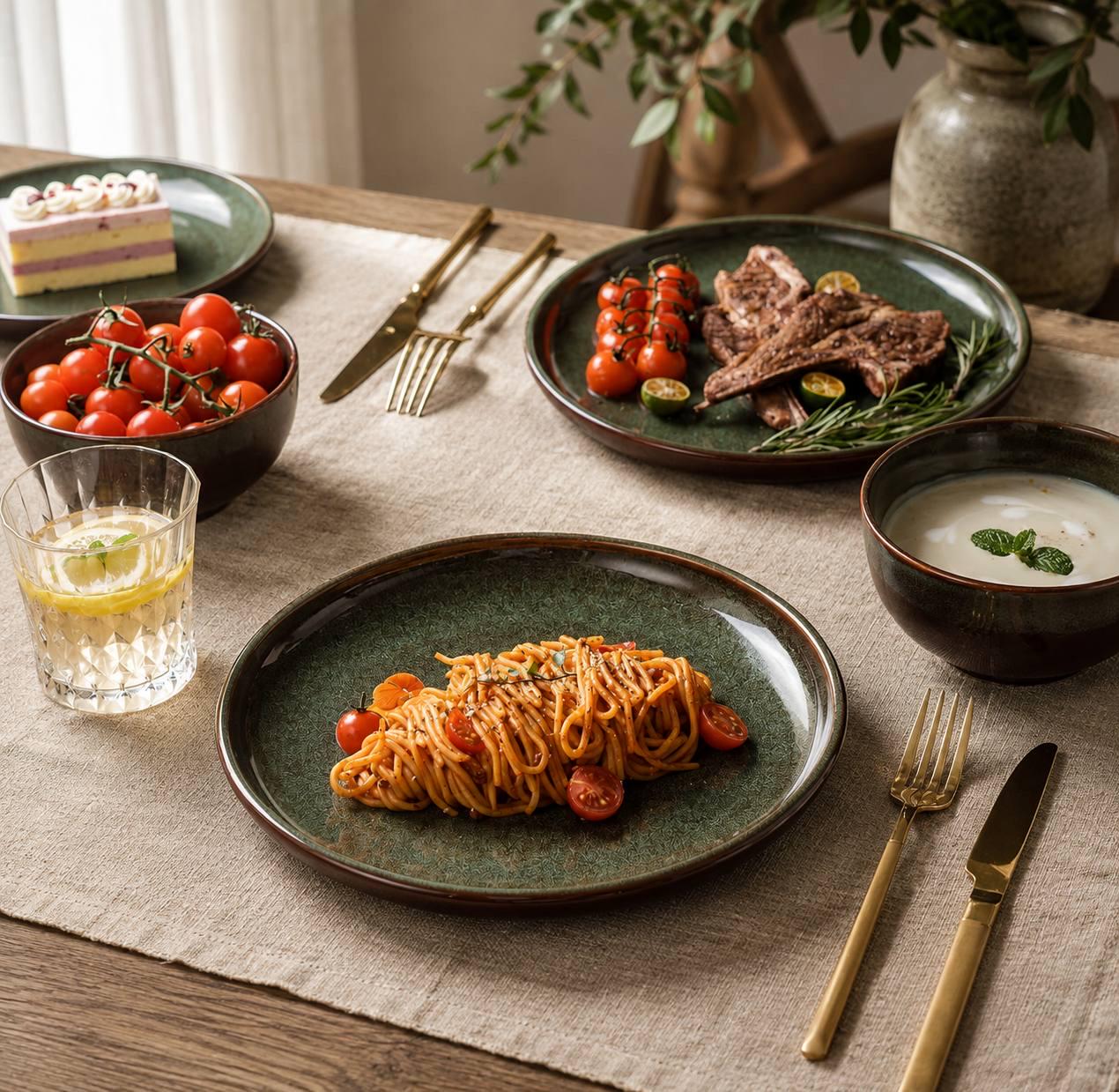 12-Piece Reactive Glaze Ceramic Dinnerware Set, Rustic Stoneware for 4 - Image 3