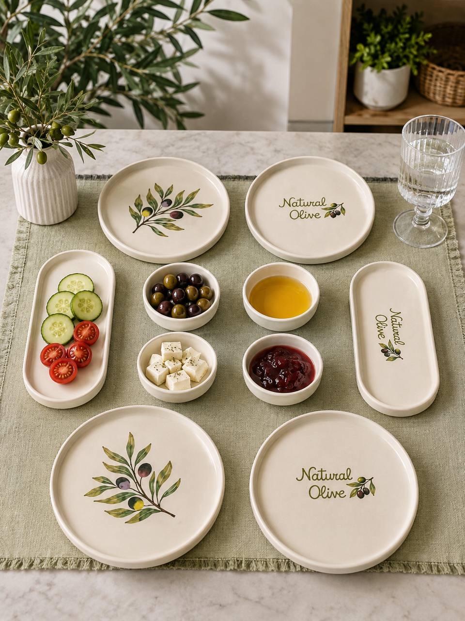 Ceramic Olive Serving Set, Mediterranean Tableware, Rustic Farmhouse Dinnerware - Image 2