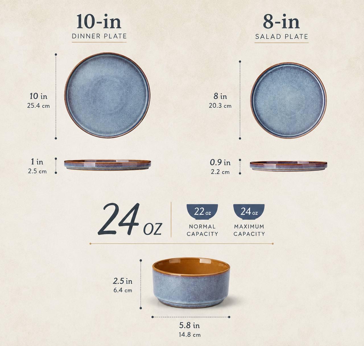Blue Stoneware Dinnerware Set, Reactive Glaze Plates and Bowls, Modern Ceramic Tableware - Image 4