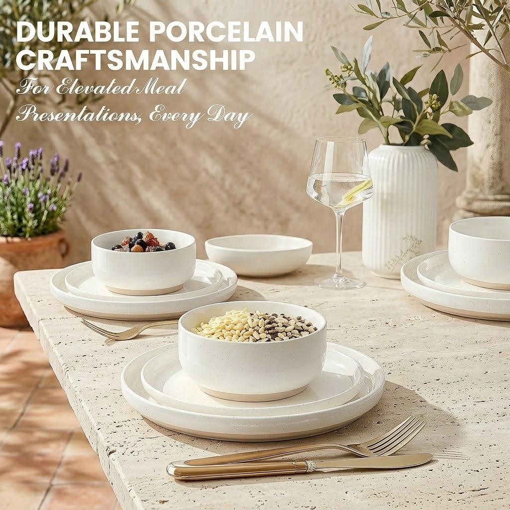 Farmhouse Ceramic Dinnerware Set, Rustic Dishware with Speckled Glaze Finish - Image 3