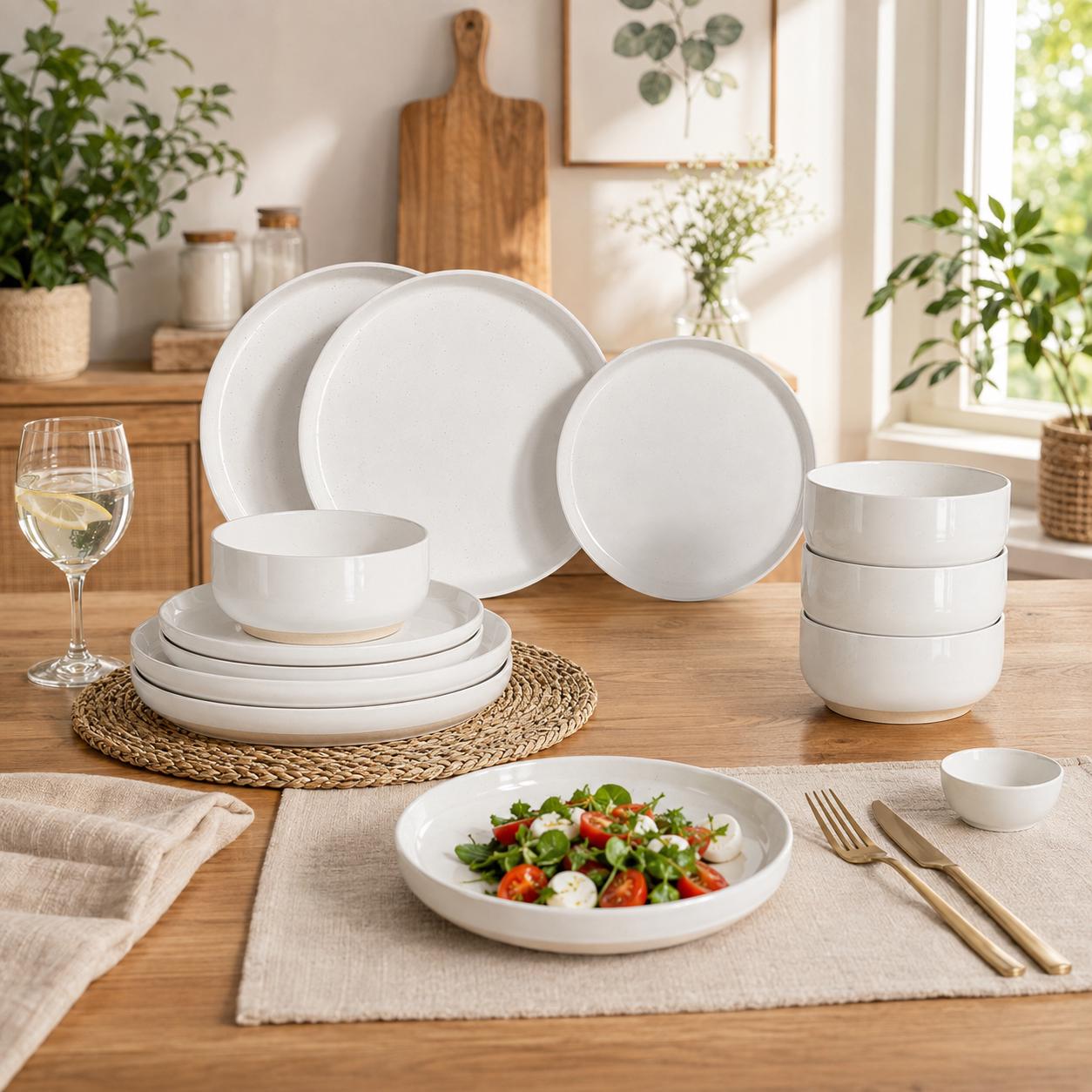 Farmhouse Ceramic Dinnerware Set, Rustic Dishware with Speckled Glaze Finish - Image 4