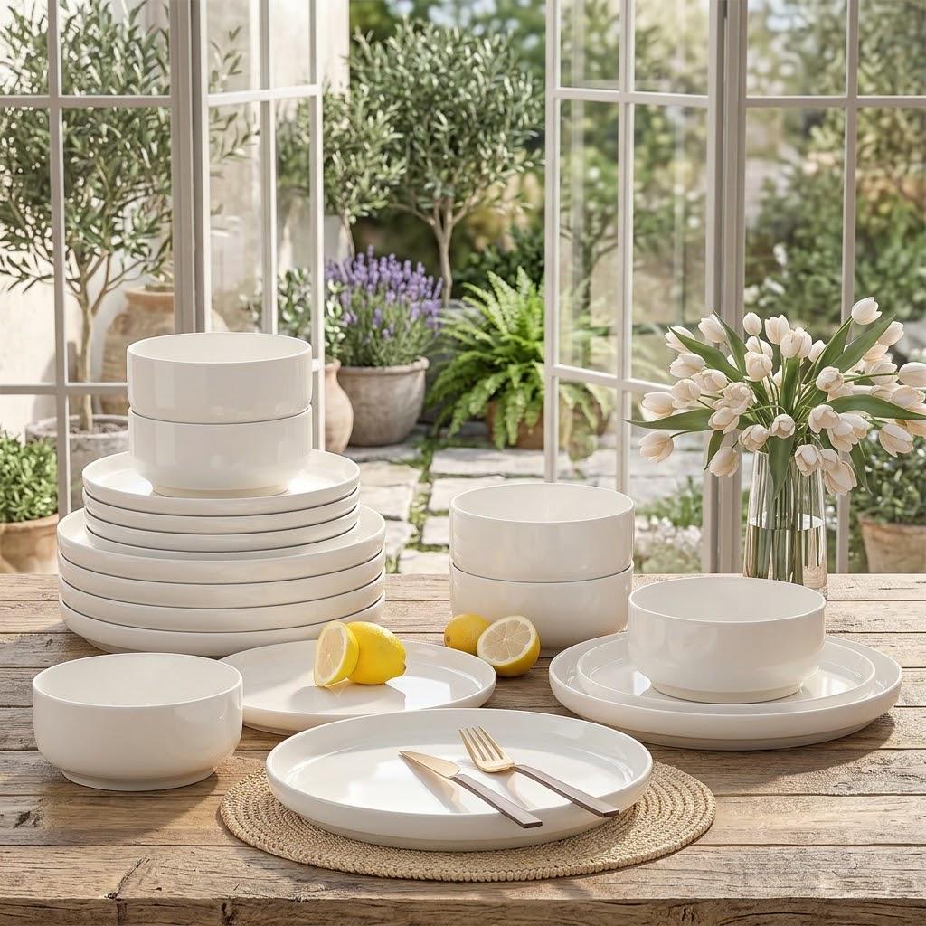 Farmhouse Ceramic Dinnerware Set, Rustic Dishware with Speckled Glaze Finish - Image 2