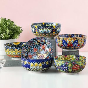 Set of 6 Ceramic Bowls - Vibrant Patterned Design