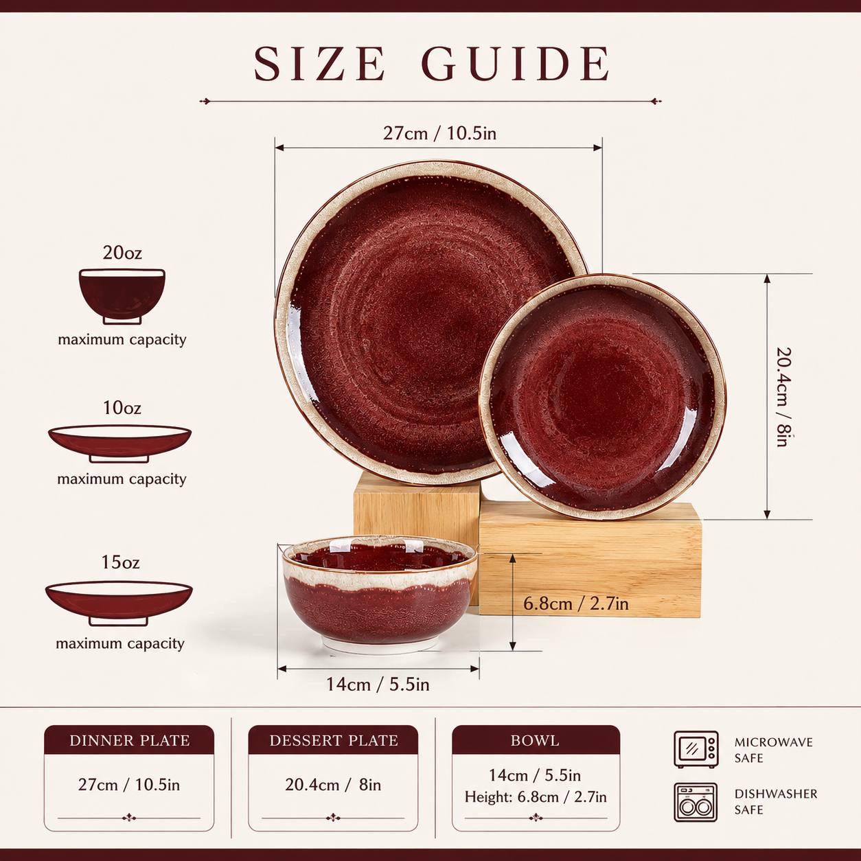 Burgundy Red Ceramic Dinnerware Set for 4, 12-Piece Reactive Glaze Tableware - Image 2