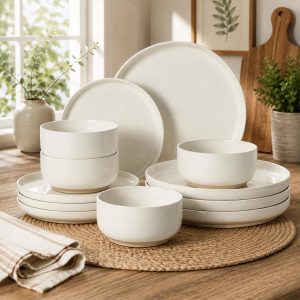 Farmhouse Ceramic Dinnerware Set, Rustic Dishware with Speckled Glaze Finish