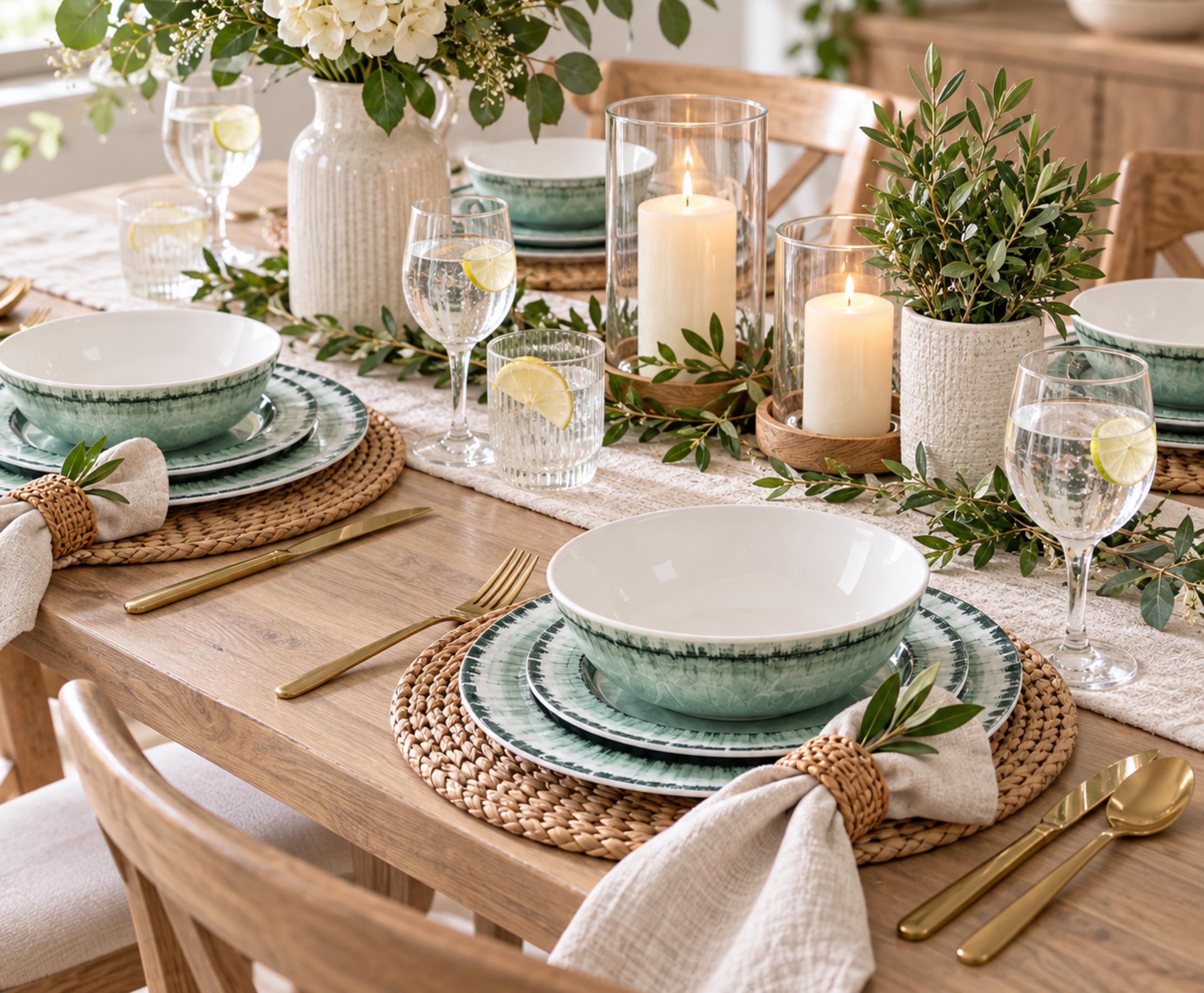 Sage Green Melamine Dinnerware Set for 4, 12-Piece Plates and Bowls Set, Cracked-Ice Style Camping and RV Dishes - Image 3