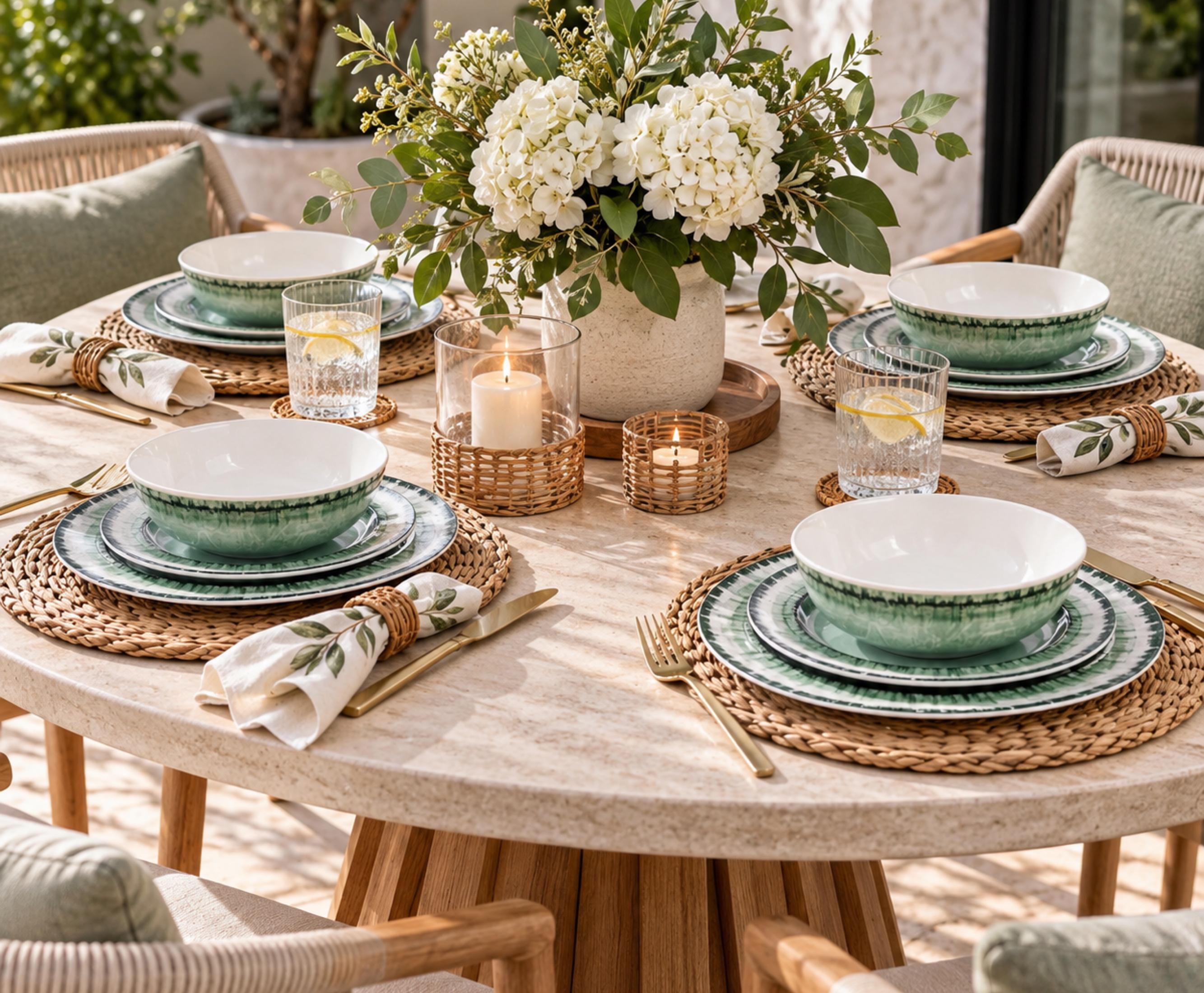 Sage Green Melamine Dinnerware Set for 4, 12-Piece Plates and Bowls Set, Cracked-Ice Style Camping and RV Dishes - Image 5