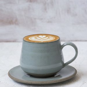 Light Blue Ceramic Latte Cup and Saucer