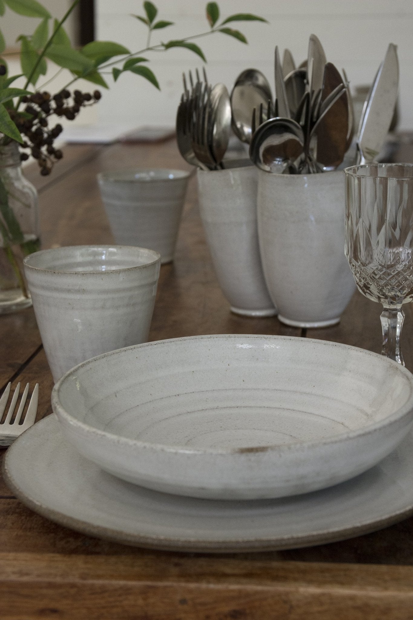 Set of Four White Pottery Pasta Bowls