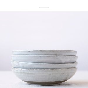 Set of Four White Pottery Pasta Bowls
