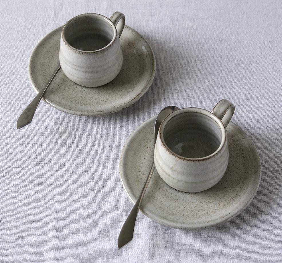 Set of 6 Pottery Espresso Cups with Saucers