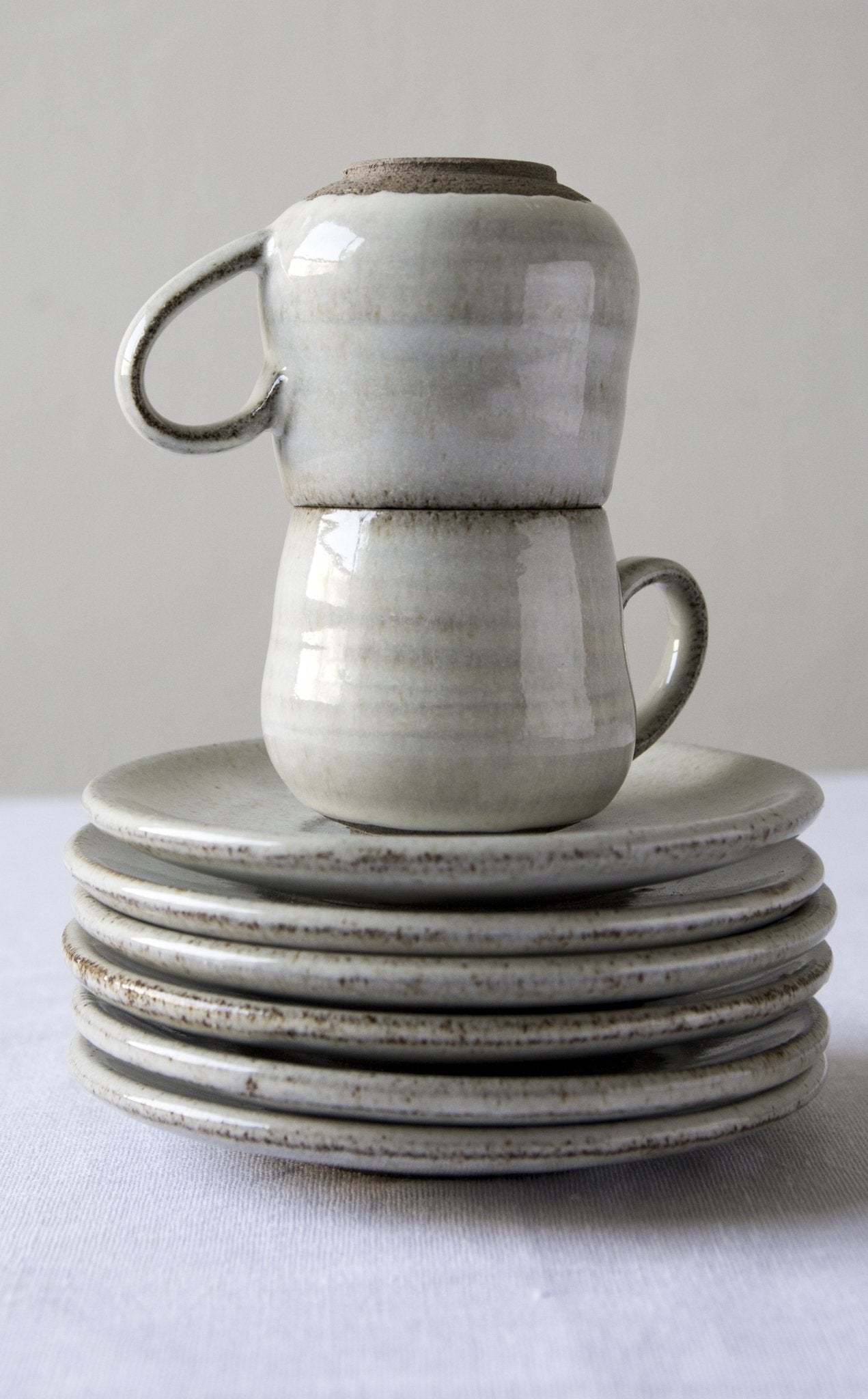 Set of 6 Pottery Espresso Cups with Saucers