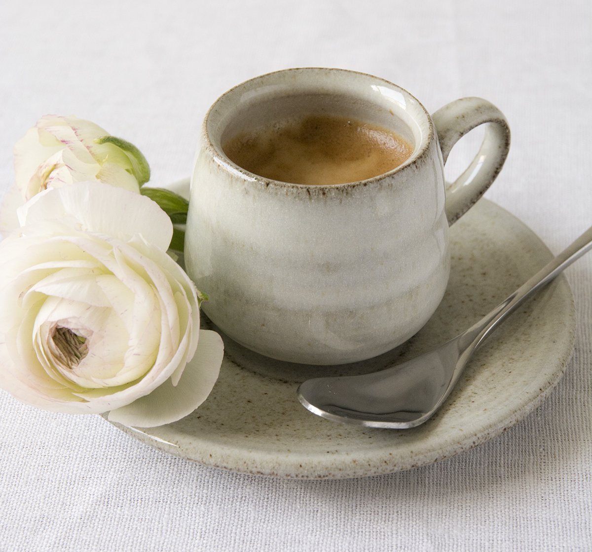 Set of 6 Pottery Espresso Cups with Saucers