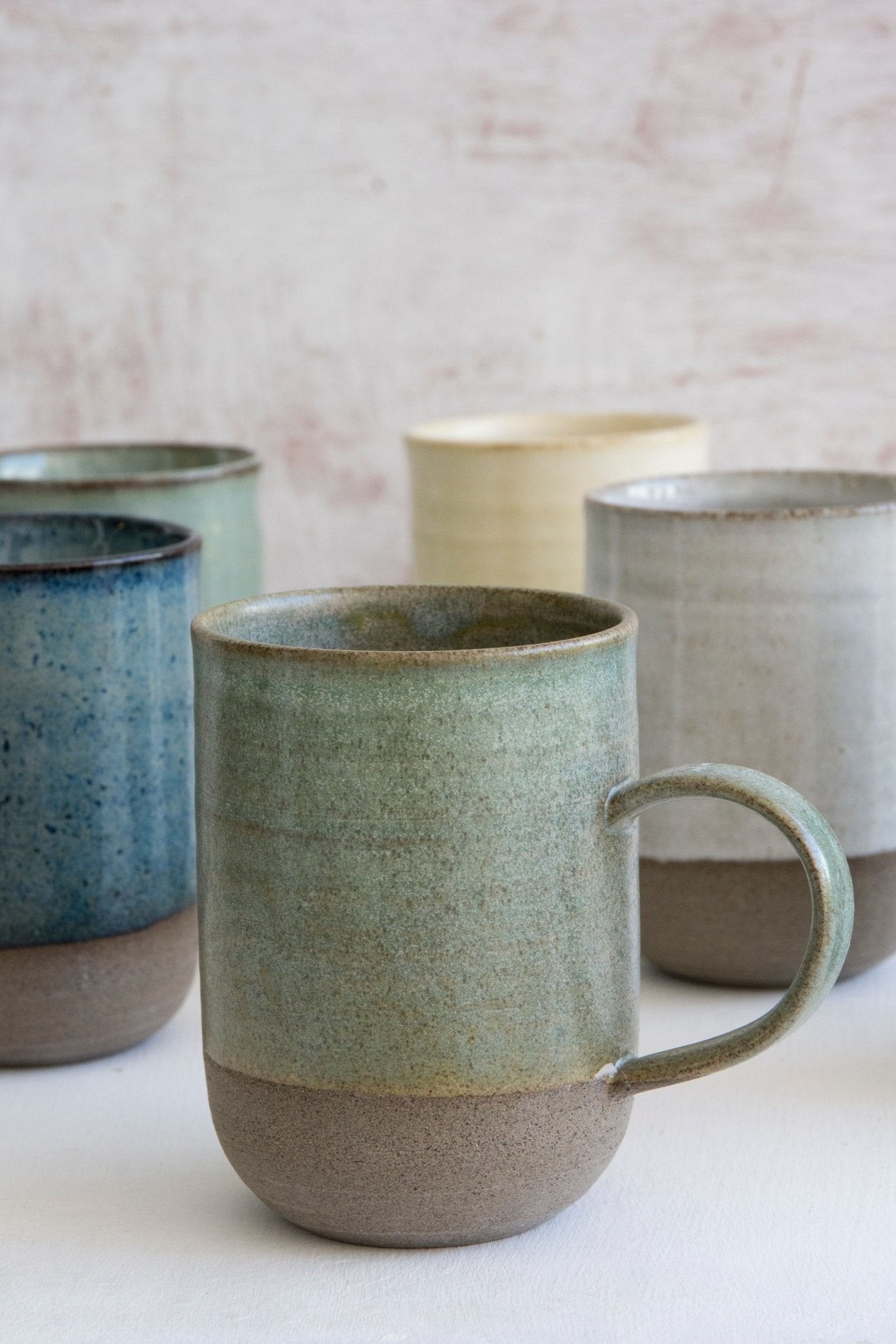 Set of Six Colorful Pottery Coffee Mugs